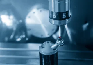 Photo of a coordinate measuring machine tip touching round object